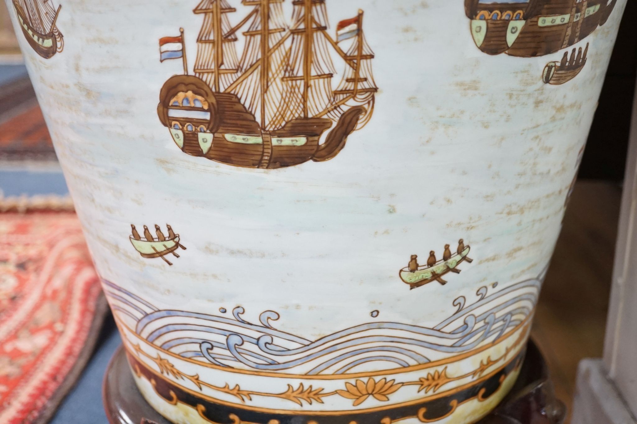 A large Chinese enamelled porcelain vase and cover on stand 100cm